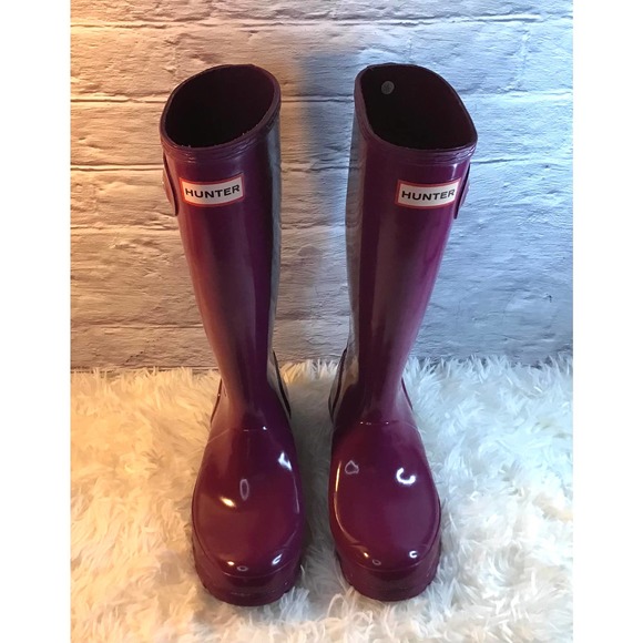 Hunter Gloss Pink Purple Rain Boots Women’s SZ 6 - Picture 3 of 5